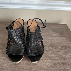Franco Sarto wedge heel sandal. Black leather. Very comfy and go with any outfit